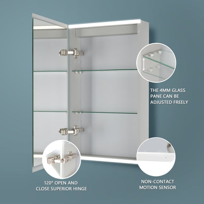 Surface Mount 1 Door Medicine Cabinet with 2 Adjustable Shelves and LED Lighting (Hinge on the left)