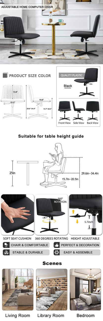 Black High Grade Pu Material. Home Computer Chair Office Chair Adjustable 360 ° Swivel Cushion Chair With Black Foot Swivel Chair Makeup Chair Study Desk Chair. No Wheels