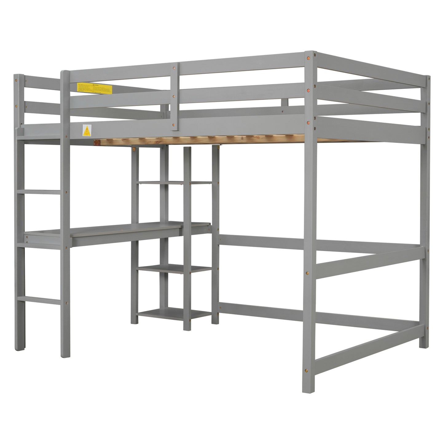 Full Loft Bed with Desk and Shelves,Gray