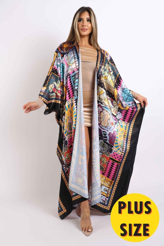 Printed satin maxi kimono