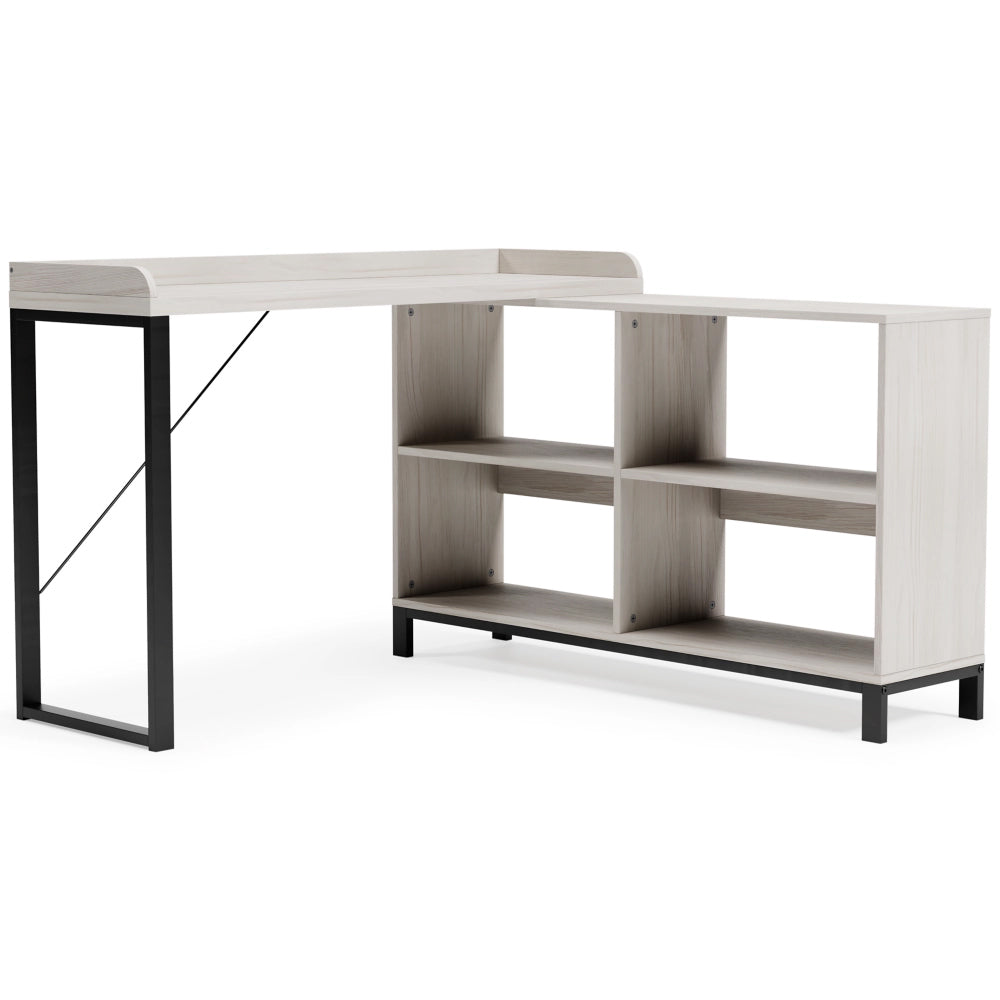 Ashley Bayflynn Casual L-Desk with Open Bookcase in Whitewashed Finish H288-24