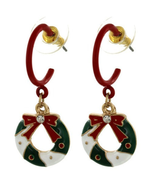 Christmas Wreath Dangle Hoop Earrings by Fashion Hut Jewelry