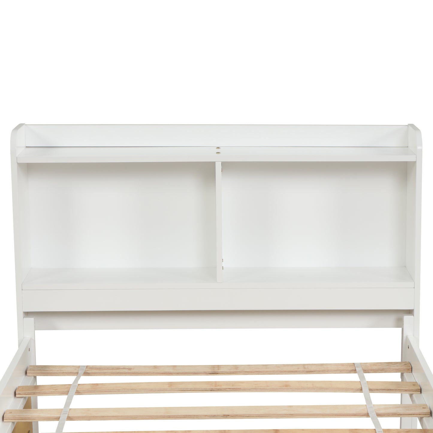 Twin Bed with Trundle,Bookcase,White