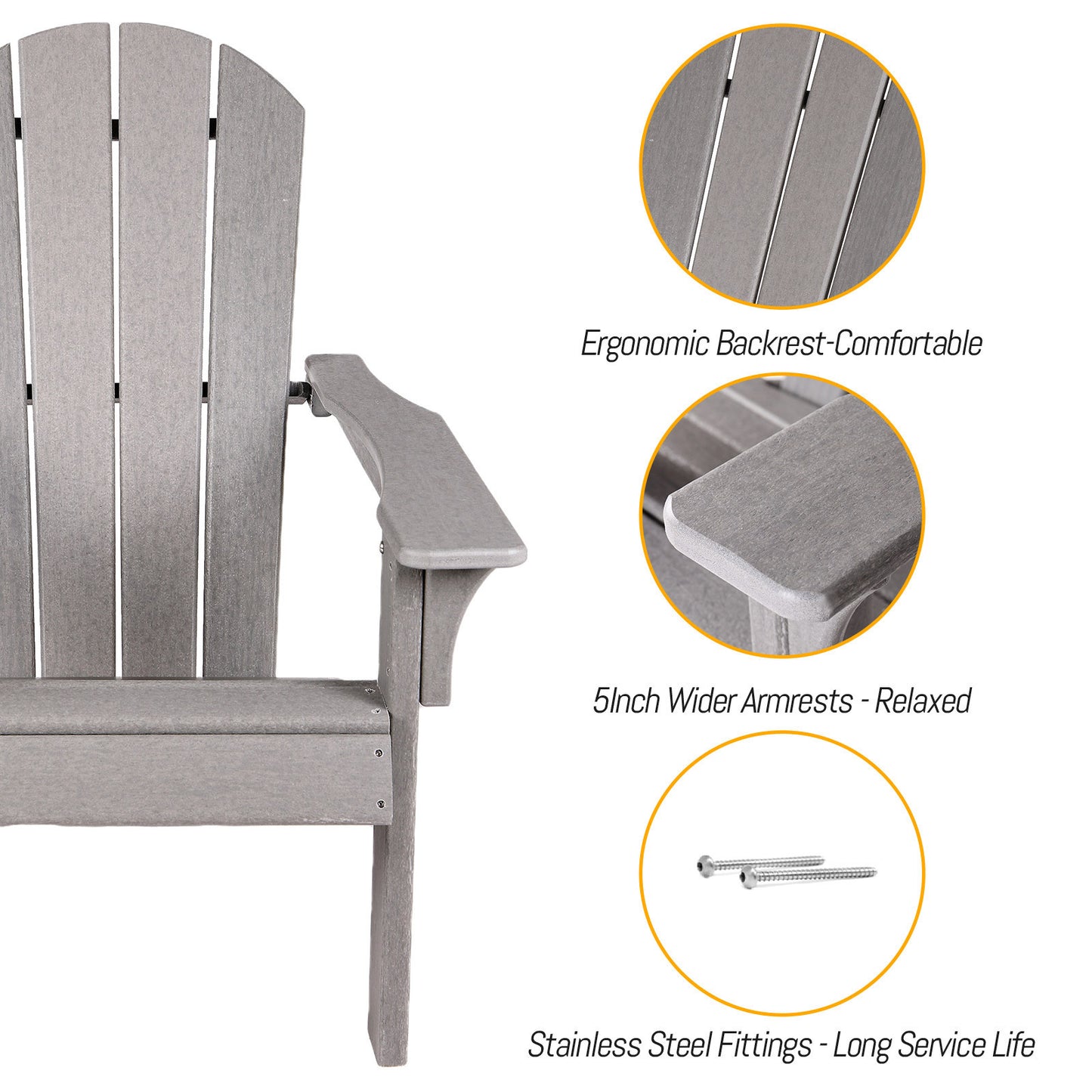 Adirondack Chair Holder HDPE Patio Chairs Weather Resistant Outdoor Chairs for Lawn, Deck, Backyard, Garden, Fire Pit, Plastic Outdoor Chairs -Gray