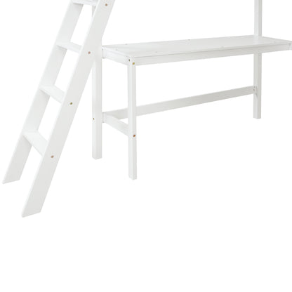 Loft Bed Full with desk,ladder,shelves , White