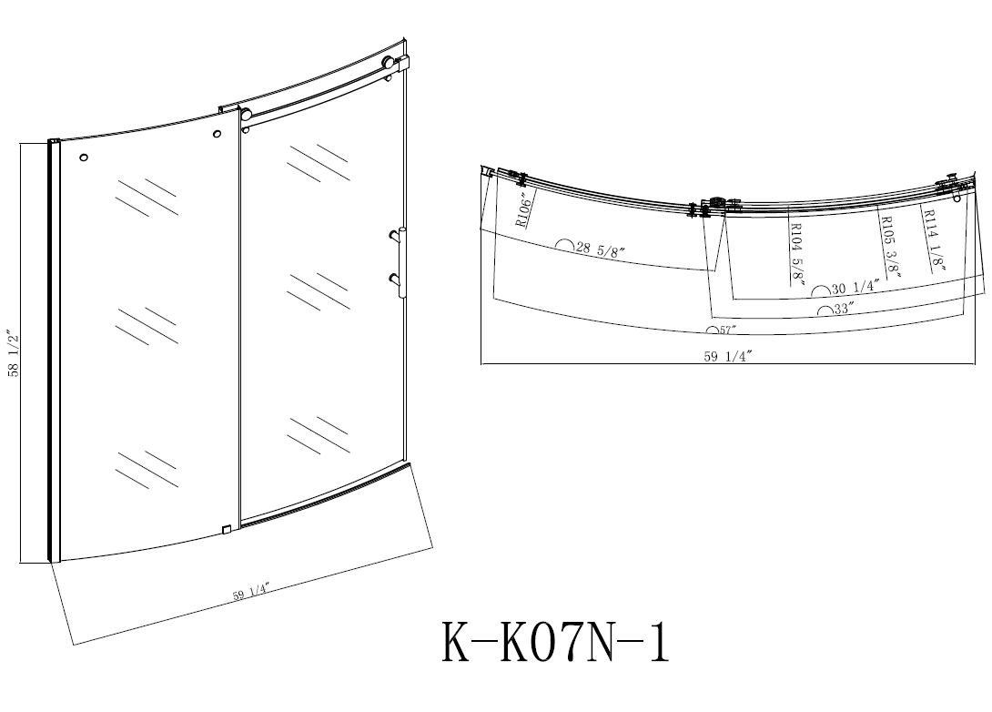 TRUSTMADE Frameless Curved Bathtub Shower Doors 60" Width x 58" Height with 1/3"(8mm) Clear Tempered Glass Finish, K07N-1