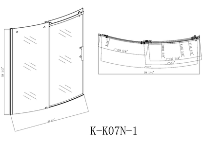 TRUSTMADE Frameless Curved Bathtub Shower Doors 60" Width x 58" Height with 1/3"(8mm) Clear Tempered Glass Finish, K07N-1