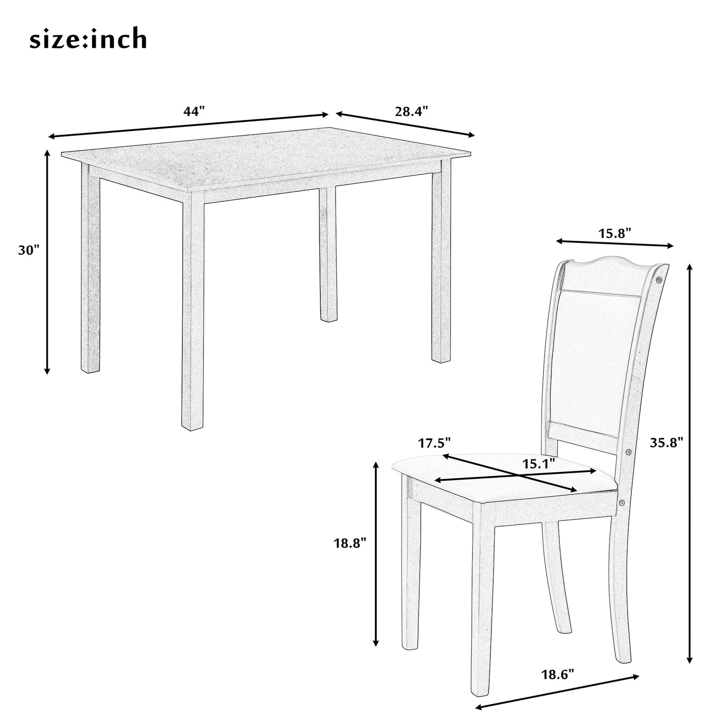 TREXM 5-Piece Wood Dining Table Set Simple Style Kitchen Dining Set Rectangular Table with Upholstered Chairs for Limited Space (Walnut)