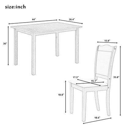 TREXM 5-Piece Wood Dining Table Set Simple Style Kitchen Dining Set Rectangular Table with Upholstered Chairs for Limited Space (Walnut)