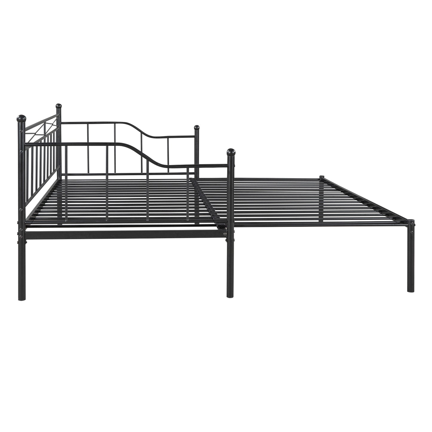 Twin Size Metal Daybed with Trundle, Daybed with Slat No Box required Black