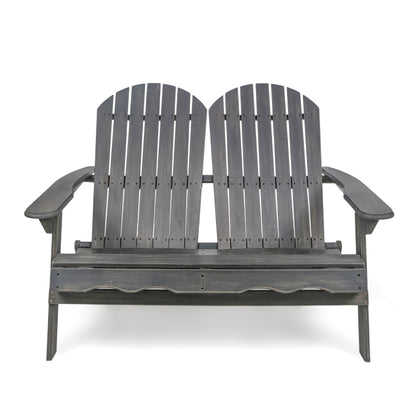 Outdoor Solid Wood Adirondack Loveseat Sofa Dark Gray