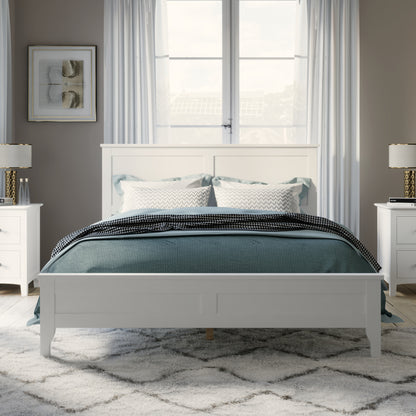 Modern White Solid Wood Full Platform Bed