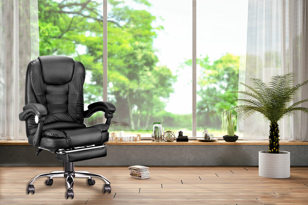 High-back office chair, adjustable ergonomic office chair, computer desk chair with lumbar support and foot cushion, suitable for home office use.