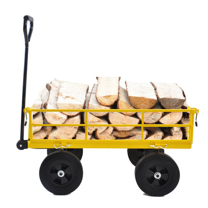 Tools cart Wagon Cart Garden cart trucks make it easier to transport firewood （Yellow colour）