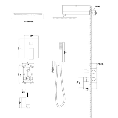 10" Rain Shower Head Systems, Chrome,Wall Mounted shower