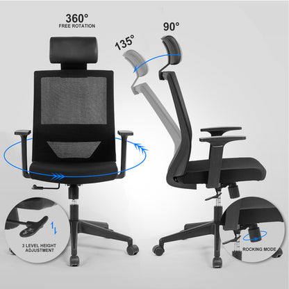 Vanbow.Ergonomic office chair mesh computer chair - High Back Desk Chair with Adjustable Lumbar Support, PP fixed handrail.