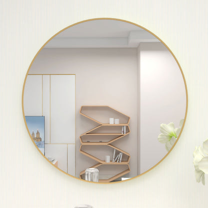 32" Wall Circle Mirror Large Round Gold Farmhouse Circular Mirror for Wall Decor Big Bathroom Make Up Vanity Mirror Entryway Mirror