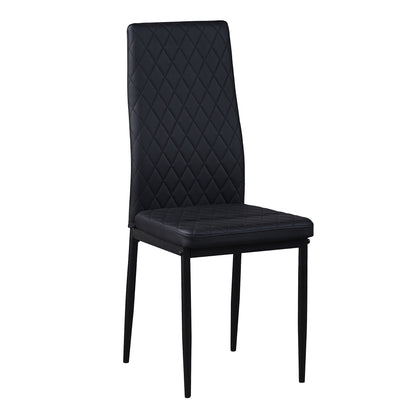 Black modern minimalist dining chair fireproof leather sprayed metal pipe diamond grid pattern restaurant home conference chair set of 6