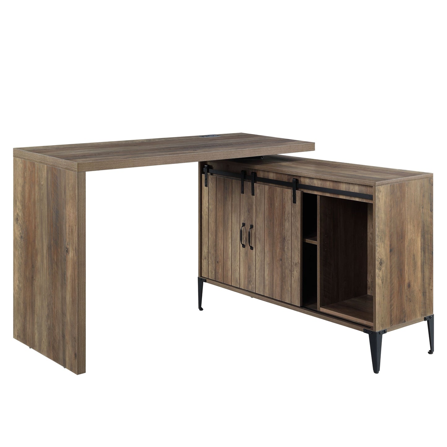 ACME Zakwani Writing Desk w/USB-Desk, Rustic Oak & Black Finish OF00154