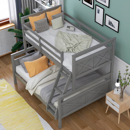 Twin over Full Bunk Bed with ladder, Safety Guardrail, Perfect for Bedroom, Gray