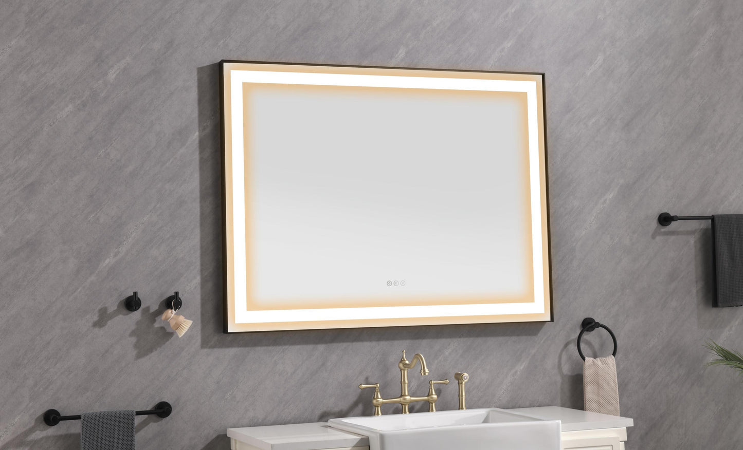 48*36 LED Lighted Bathroom Wall Mounted Mirror with High Lumen+Anti-Fog Separately Control