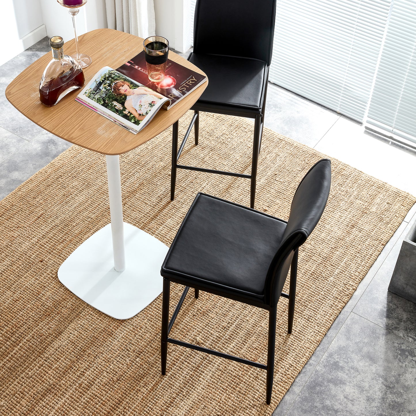 Black Leather Barstool Dining Counter Height Chair Set of 2