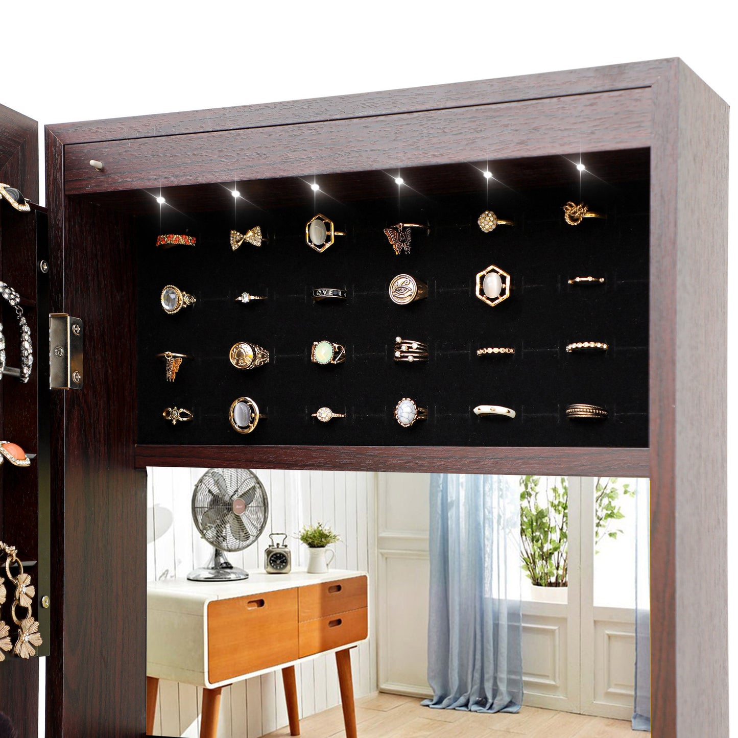 Fashion Simple Jewelry Storage Mirror Cabinet With LED Lights,For Living Room Or Bedroom