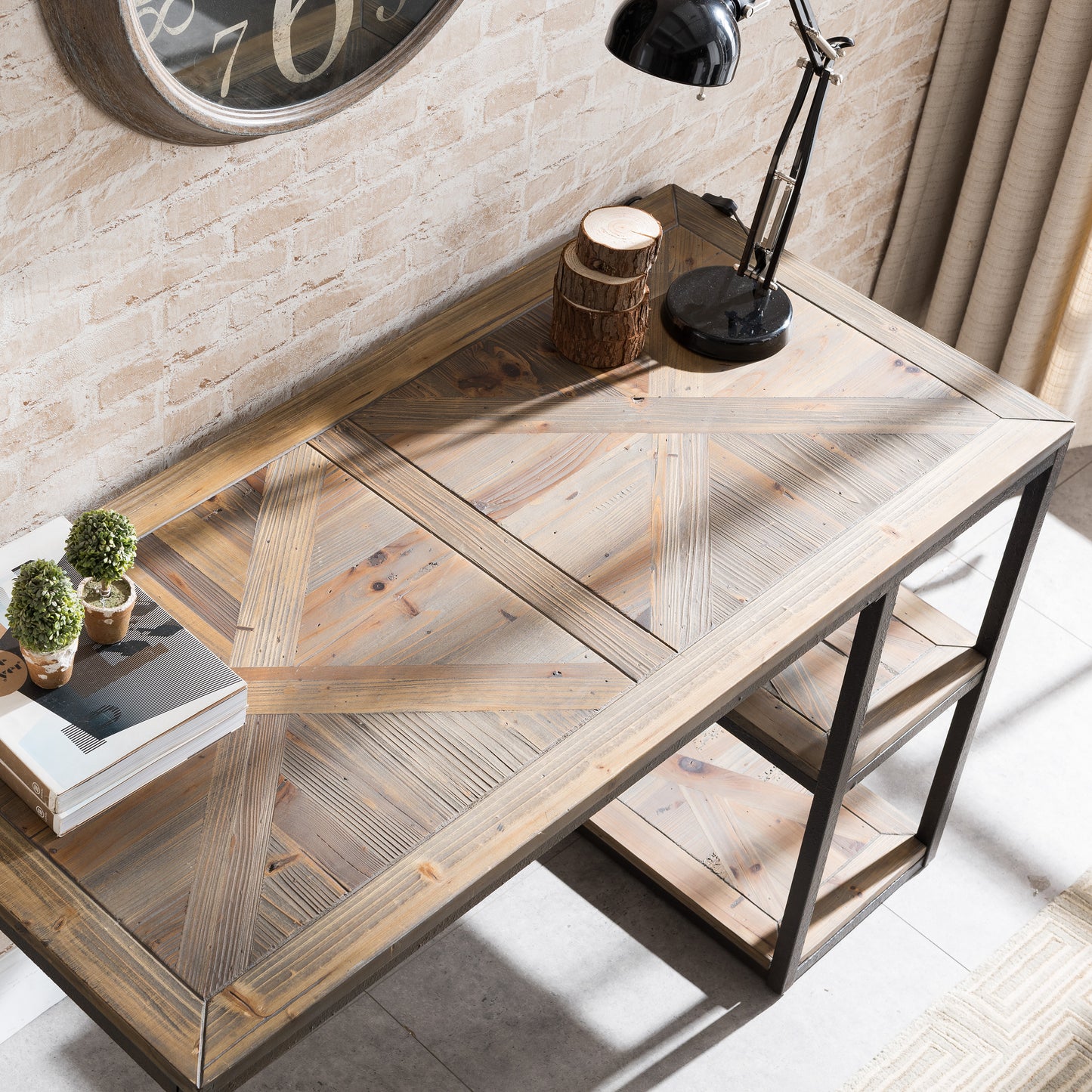 Garviston Reclaimed Wood Writing Desk - Industrial Style - Rustic Black w/ Distressed Fir