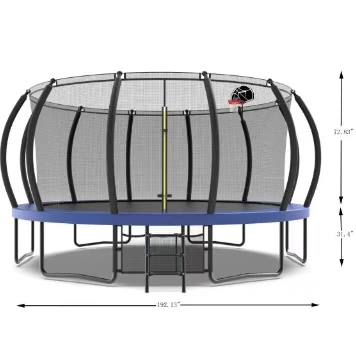 16FT Trampoline with Basketball Hoop - Recreational Trampolines with Ladder ,Shoe Bag and Galvanized Anti-Rust Coating