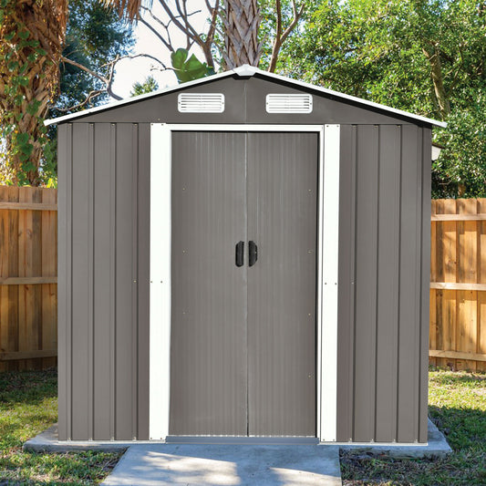 TOPMAX Patio 6ft x4ft Bike Shed Garden Shed, Metal Storage Shed with Lockable Door, Tool Cabinet with Vents and Foundation for Backyard, Lawn, Garden, Gray