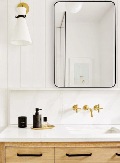 Wall Mount Mirror for Bathroom, Brush Black Metal Framed Rounded Corner Rectangular Vanity Mirror (24" x 36", Black)