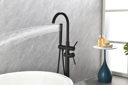 Mount Bathtub Faucet Freestanding Tub Filler Matte Black Standing High Flow Shower Faucets with Handheld Shower Mixer Taps Swivel Spout