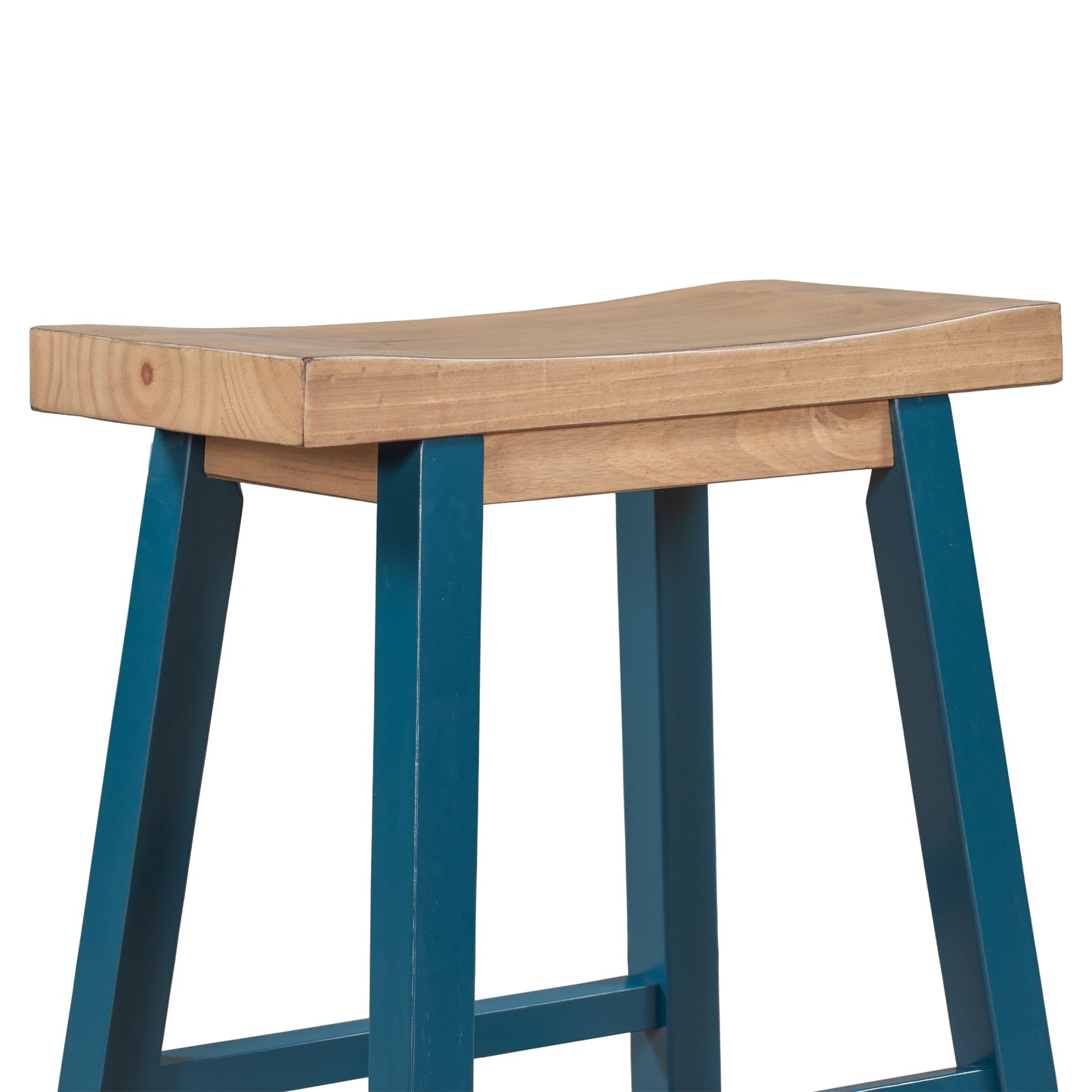 TOPMAX Farmhouse Rustic 2-piece Counter Height Wood Kitchen Dining Stools for Small Places, Light Walnut+Blue