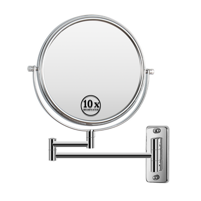 8-inch Wall Mounted Makeup Vanity Mirror, 1X / 10X Magnification Mirror, 360° Swivel with Extension Arm (Chrome Finish)