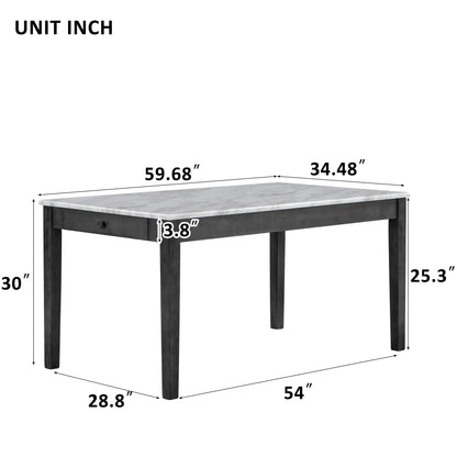 7-piece Dining Table with 2 drawers, table :59.7”x34.5”x30”, chair: 20.5”x26.3”x38.5”,Black