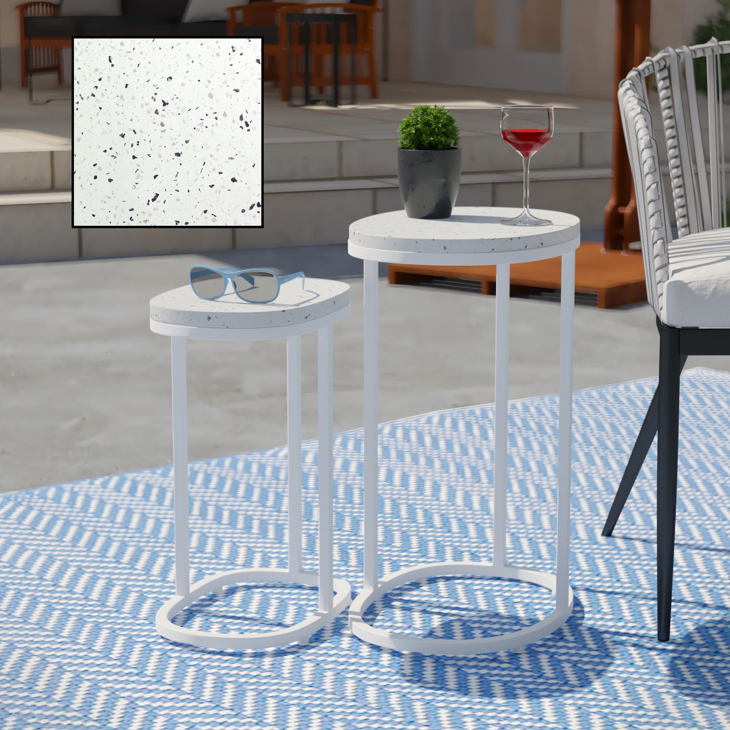 Vicanno Terrazzo Outdoor Nesting Tables – 2pc Set