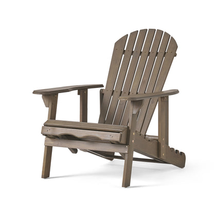 Katherine Outdoor Acacia Adirondack Grey Lounge Chair with Pull Out Footstool