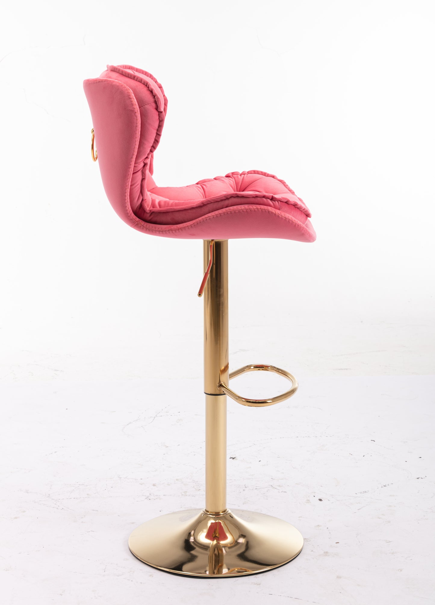 Set of 2  Bar Stools,with Chrome Footrest and Base Swivel Height Adjustable Mechanical Lifting Velvet + Golden Leg Simple Bar Stool-pink