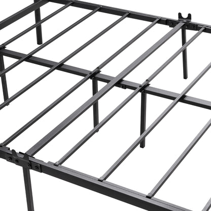 Metal Canopy Bed Frame with Ornate European Style Headboard & Footboard Sturdy Steel Holds 600lbs Perfectly Fits Your Mattress Easy DIY Assembly All Parts Included, Queen Black（same as W84034157）