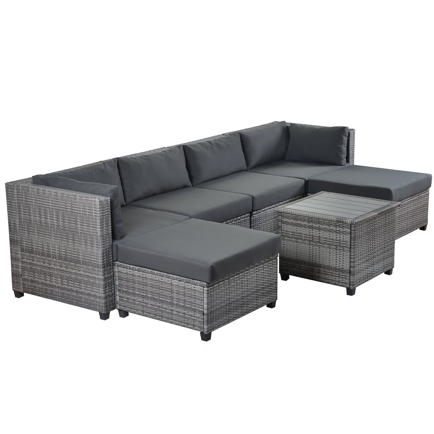 U_Style 7 Piece Rattan Sectional Seating Group with Cushions, Outdoor Ratten Sofa NEW!