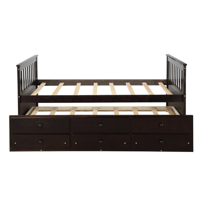 TOPMAX Captain's Bed Twin Daybed with Trundle Bed and Storage Drawers, Espresso