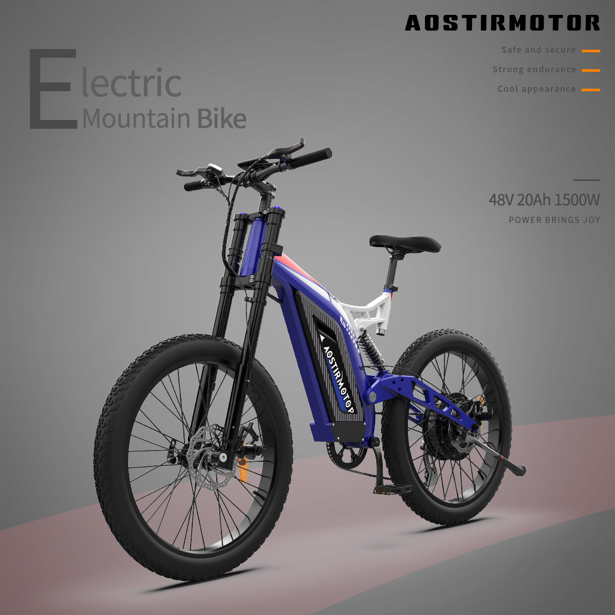 AOSTIRMOTOR 26" 1500W Electric Bike Fat Tire P7 48V 20AH Removable Lithium Battery for Adults S17-1500W