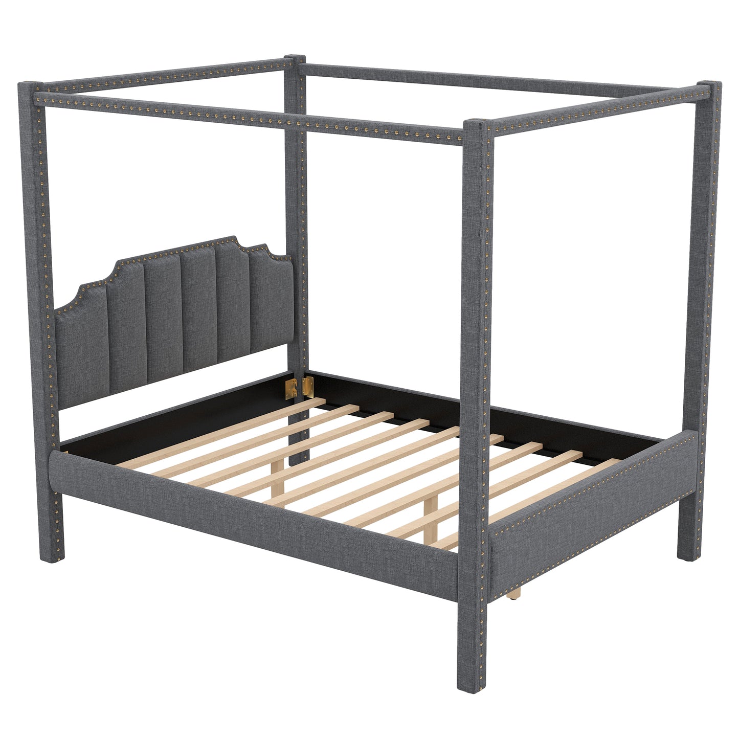 Queen Size Upholstery Canopy Platform Bed with Headboard,Support Legs,Gray