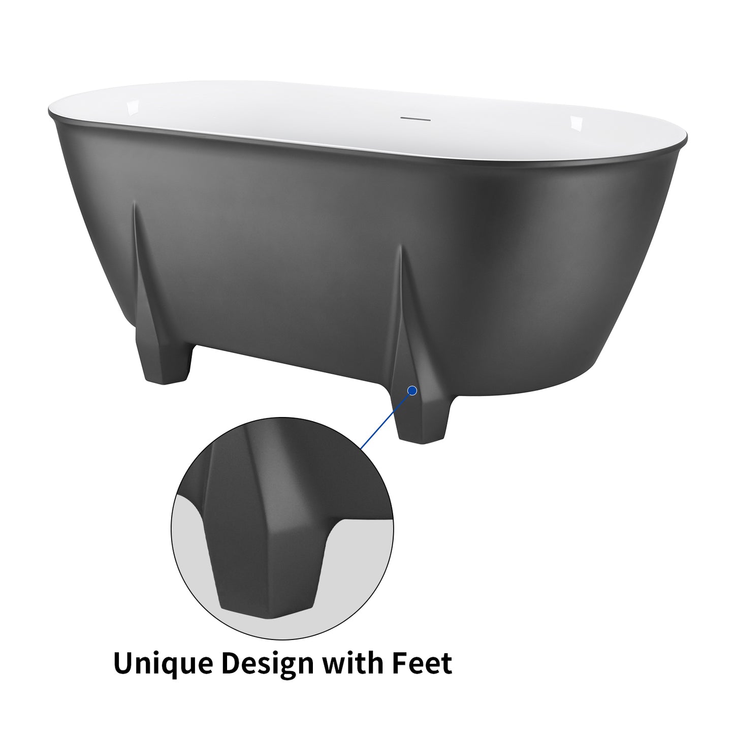 59" 100% Acrylic Freestanding Bathtub，Contemporary Soaking Tub，white inside and gray outside，Four corner bathtub