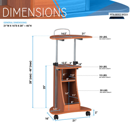 Techni Mobili Sit-to-Stand Rolling Adjustable Height Laptop Cart With Storage, Woodgrain