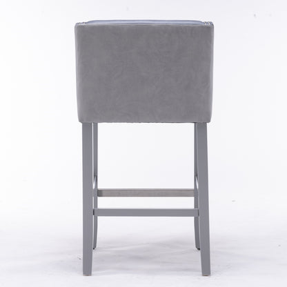 A&A Furniture,28 Inch Seat High Barstool with Accent Nail Trim, Assorted Colors Leathaire Fabric,Set of 2,Stone Blue and Gray,SW1826BL