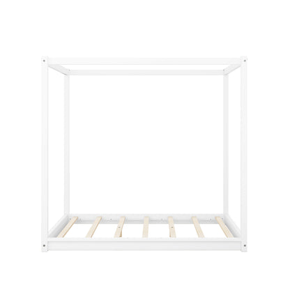 Full Size Canopy Platform Bed with Support Legs,White