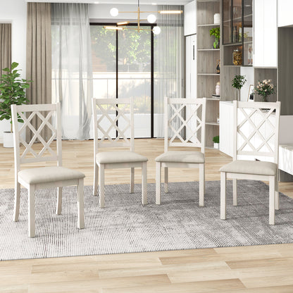 TOPMAX Mid-Century Solid Wood Upholstered Dining Chairs for Small Places, Set of 4, Beige