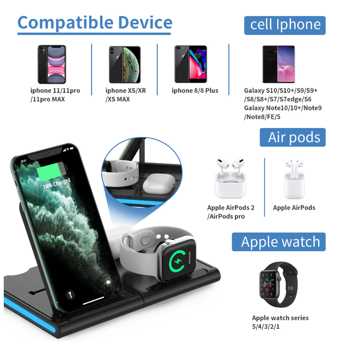 Magnetic Power Tiles 4 In 1 Wireless Charging Station by VistaShops