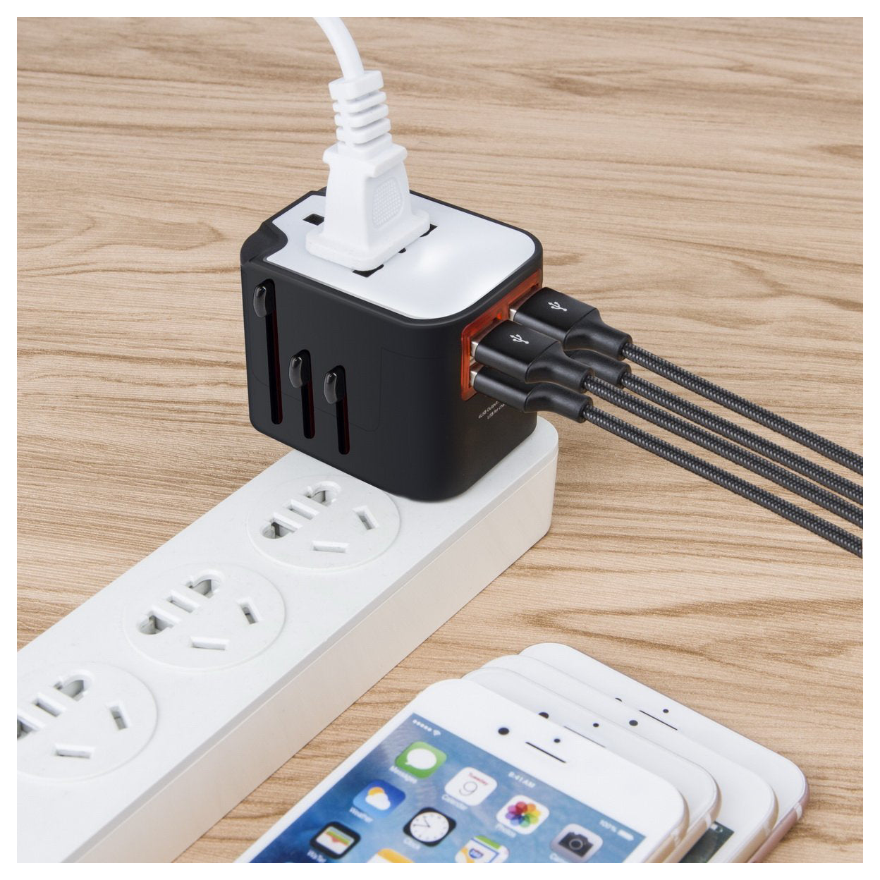 Worldwide Plug Adapter With 4 Port USB Fast Charger And A Surge Protector by VistaShops